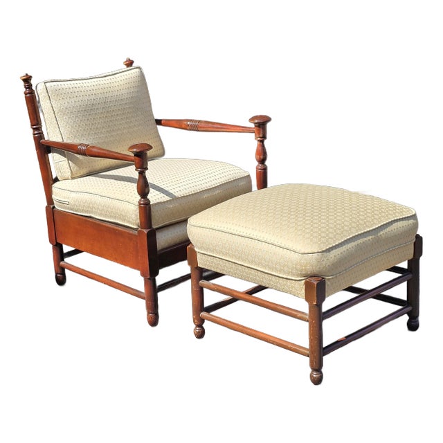 Mid 20th Century Stickley English Colonial Cherry Valley Collection Lounge Chair and Ottoman Set For Sale
