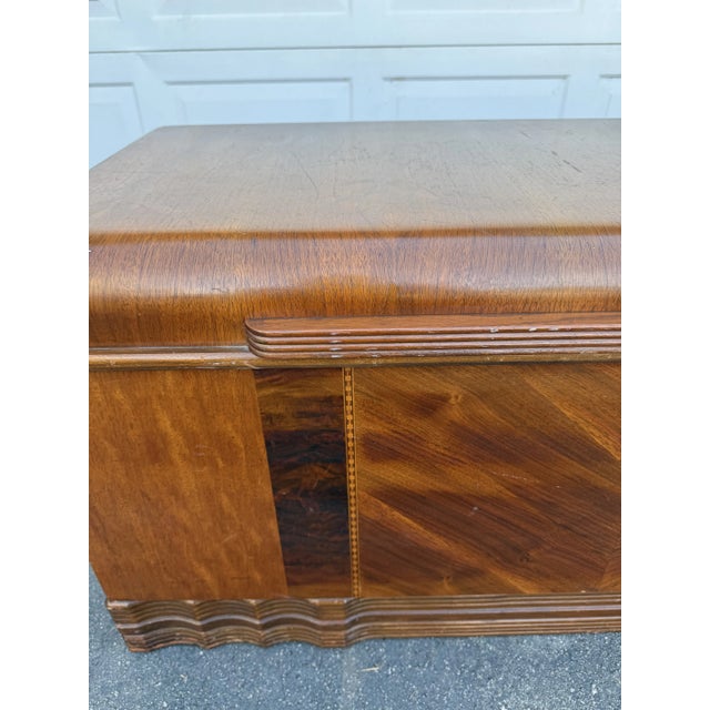 Wood 1930s Montgomery Ward Art Deco Cedar Hope Chest For Sale - Image 7 of 11