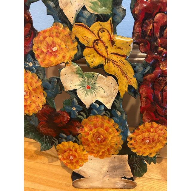 1930s Tole Floral Fireplace Screen For Sale - Image 4 of 12