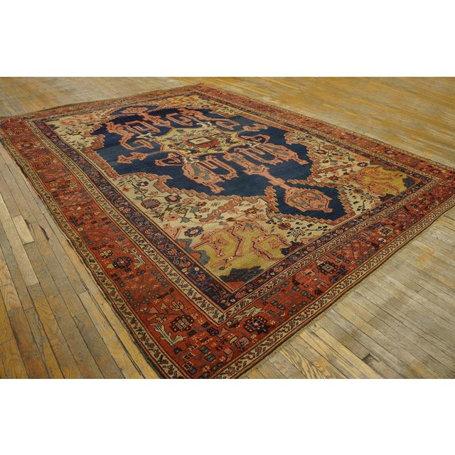 1870s Blue Navy Medallion Tribal Antique n.w. Persian Bakshaiesh Rug 9' X 12' Handknotted Wool Carpet For Sale - Image 14 of 15