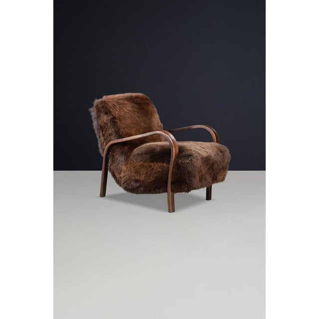 Mid-Century Czech Bentwood and Sheepskin Chair attributed to Kozelka Kropacek, 1940s For Sale - Image 11 of 12