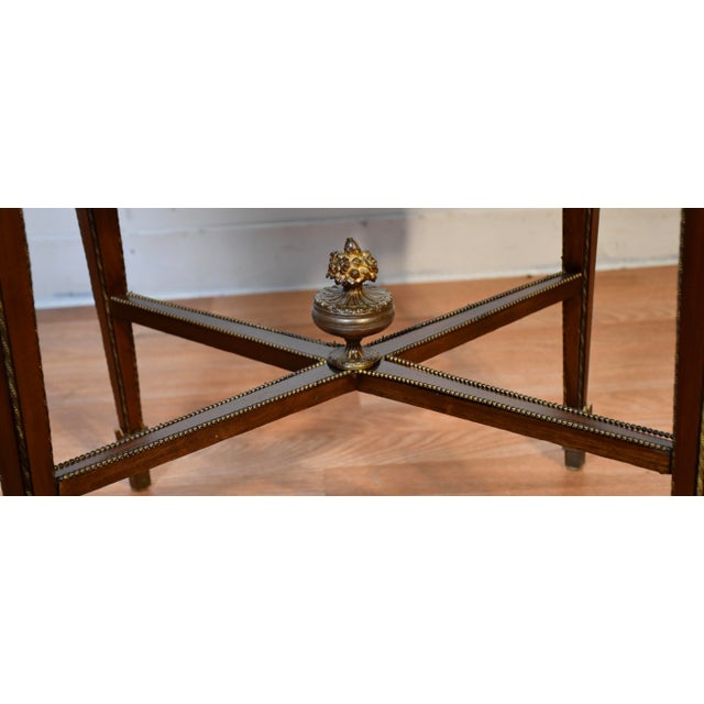1900s French Louis XVI Style Mahogany & Satinwood Inlaid Center Table With Drawer & Ormolu Mounts For Sale - Image 15 of 15