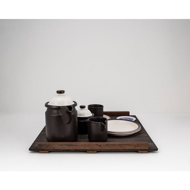 Beige Brutalist Tête-À-Tête for Two on Wooden Tray from Doverstone & Fürstenberg, 1960s, Set of 12 For Sale - Image 8 of 17
