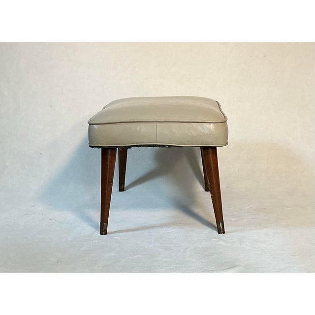Mid-Century Modern Vintage 50s Mid-Century Modern Ottoman Footstool Bench Off White Vinyl For Sale - Image 3 of 11