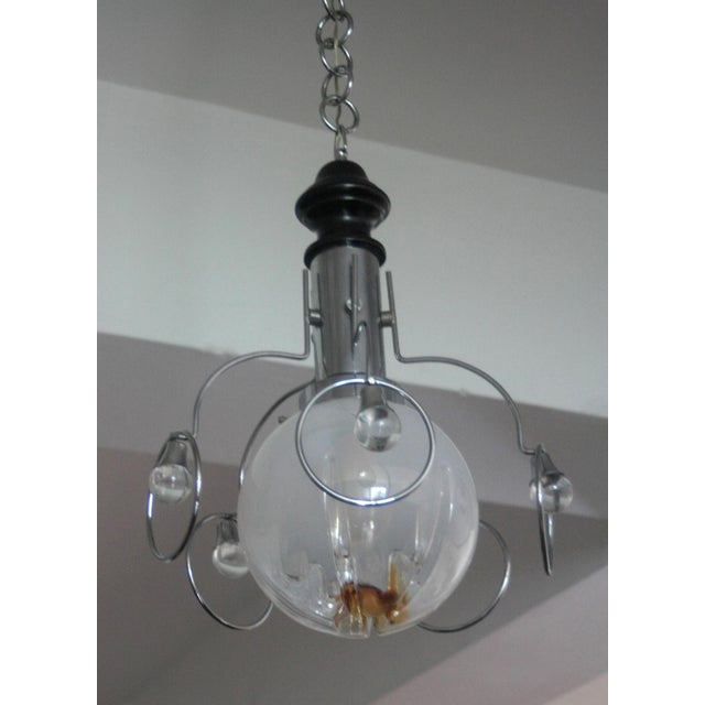 Vintage Italian Space Age Pendant in Stainless Steel and Glass, 1970s For Sale - Image 6 of 11