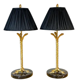 Late 20th Century Pair Italian Neoclassical Gilt Metal Three-Serpent Table Lamps, Marble Bases