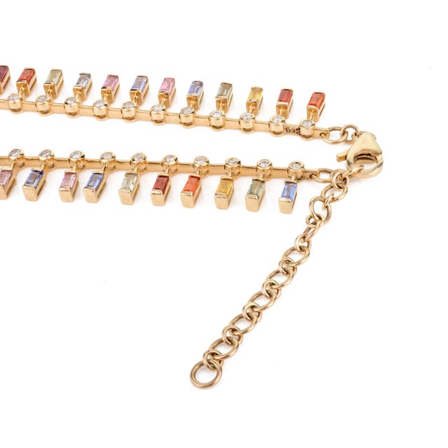 8.04 CTW Multi Sapphire and Diamond Wedding Necklace in 14k Solid Yellow Gold For Sale In New York - Image 6 of 11