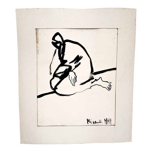 Huddled Figure Ink on Bristol Board by Patricia Minerva Varga For Sale