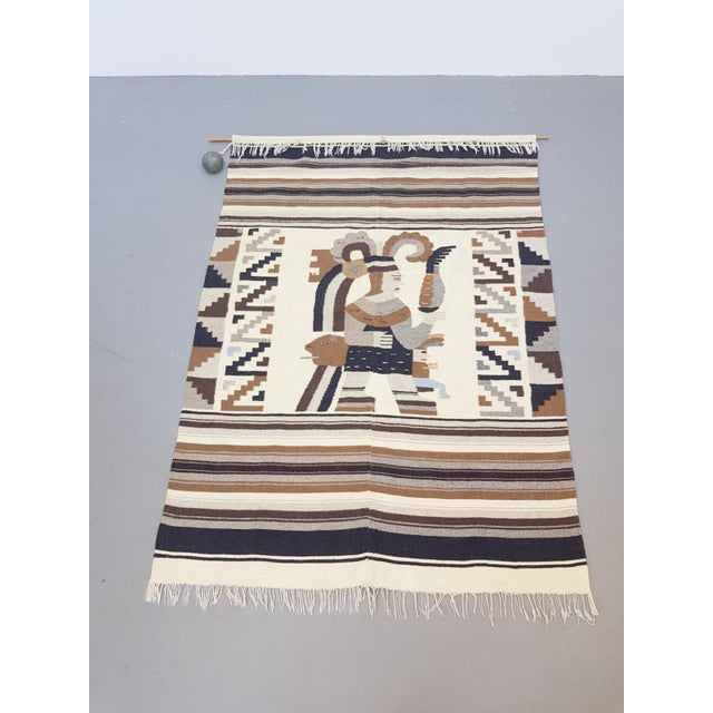 XL Vintage Kilim bohemian wall hanging Boho rug '70 Hand-knotted Kilim made of wool in a Maya pattern that is typical of...