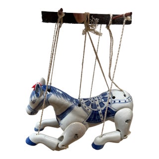 Vintage Chinese Blue + White Porcelain Marionette For Sale