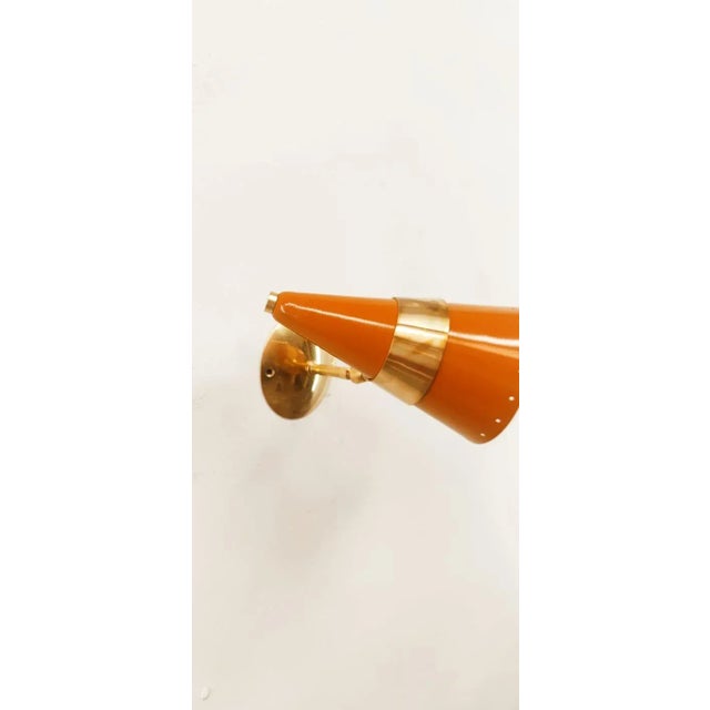 Metal Orange & Gold Adjustable Cone Sconce For Sale - Image 7 of 9