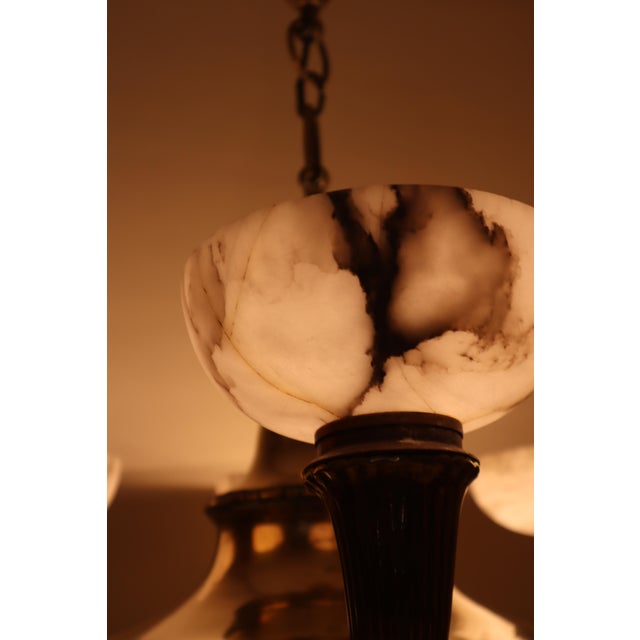 Art Nouveau Cornucopia Chandelier in Alabaster and Brass For Sale - Image 16 of 18