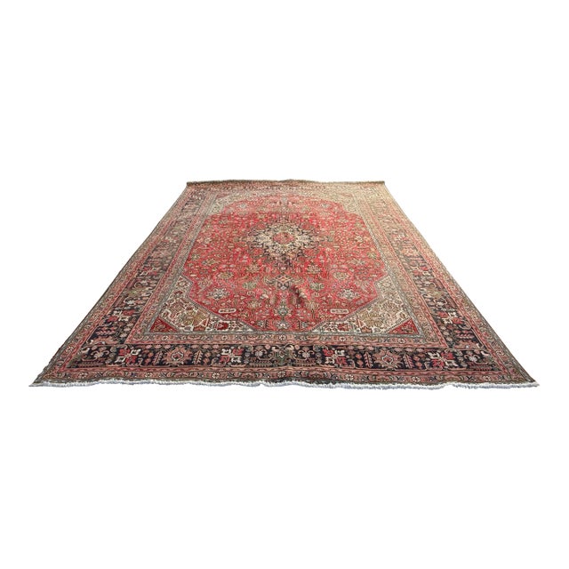 9ft 6in × 12ft 7in Persian Tabriz Hand-Knotted Wool Area Rug For Sale
