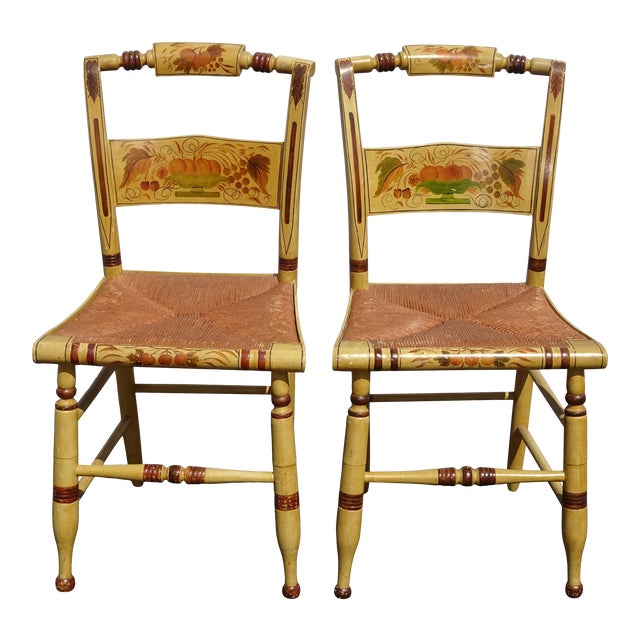 Pair of Two French Country Hand Painted Rush Seat Accent Chairs Chairish