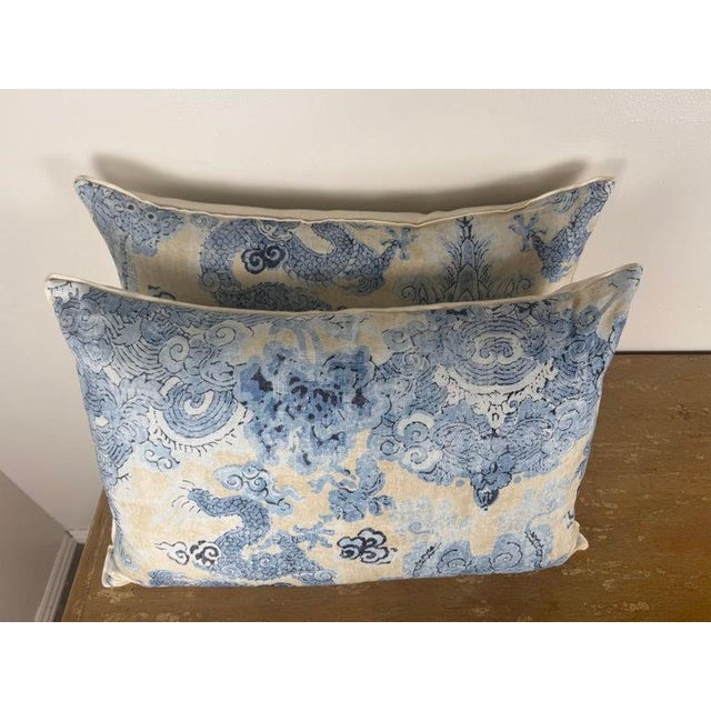 Pair of Dragon Printed Linen Pillows For Sale - Image 4 of 8
