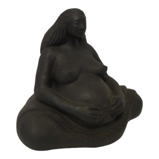 1980s Signed Sigrid Herr Sculpture of a Pregnant Woman For Sale