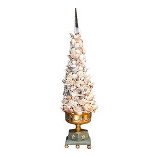Vintage Italian Large Grotto Style Seashell & Rock Crystal Topiary on the Gilt Stand For Sale