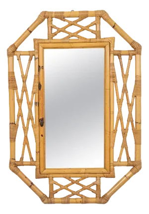 Mid-Century Bamboo and Rattan Wall Mirror in the style of Vivai Del Sud, Italy, 1970s