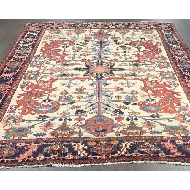 Textile Ivory Square Antique Serapi Rug no. 10963 For Sale - Image 7 of 7