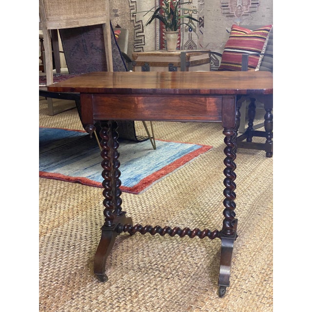 Antique Circa 1850 Rosewood English Barley Twist Stretchered Side Table with Drawer For Sale - Image 4 of 13