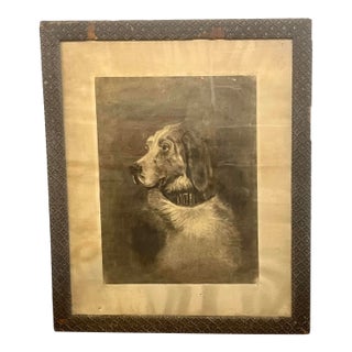 Antique Framed Sepia Engraving of a Blood Hound Dog After a Painting by Sir Edward Landseer For Sale