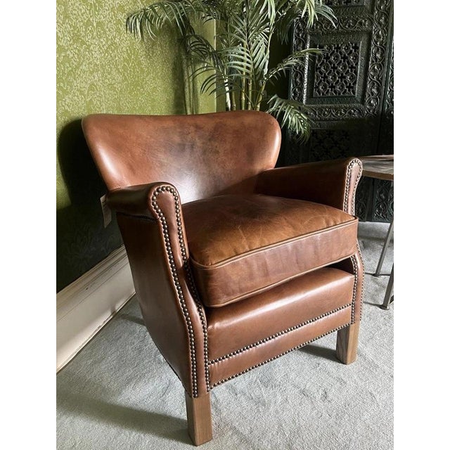 Vintage Brazilian Leather Armchair with Antique Brass Studs For Sale - Image 3 of 17