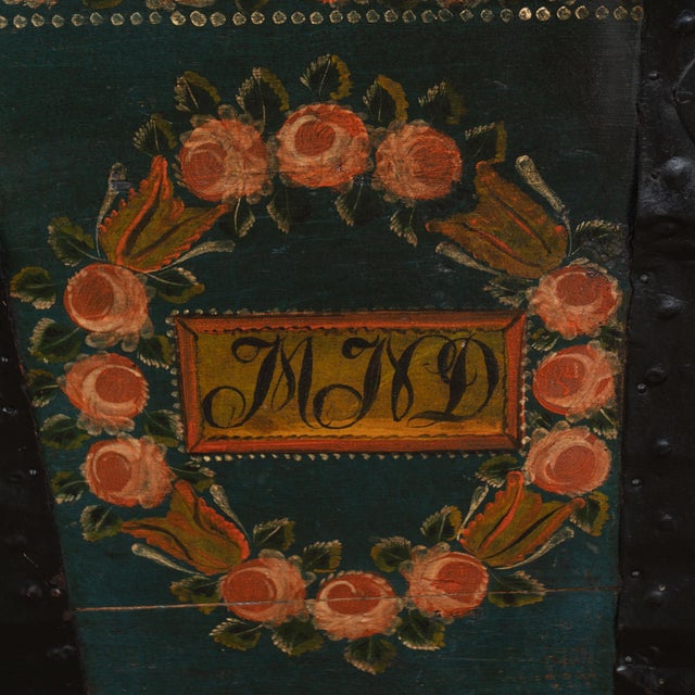 Original Hand Painted Teal Oak Dome Top Swedish Trunk Dated 1846 For Sale - Image 11 of 15
