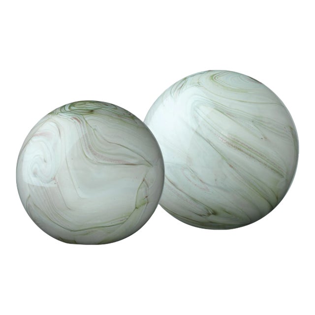 Jamie Young Cosmos Glass Balls in Green - Set of 2 For Sale