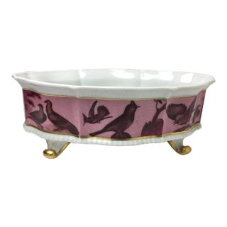 1960s Limoges Hand Painted Footed Center Piece Bowl With Birds Signed For Sale