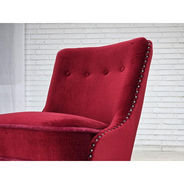 Danish Armchair in Red Furniture Velour and Beech Wood Legs, 1960s For Sale - Image 16 of 18