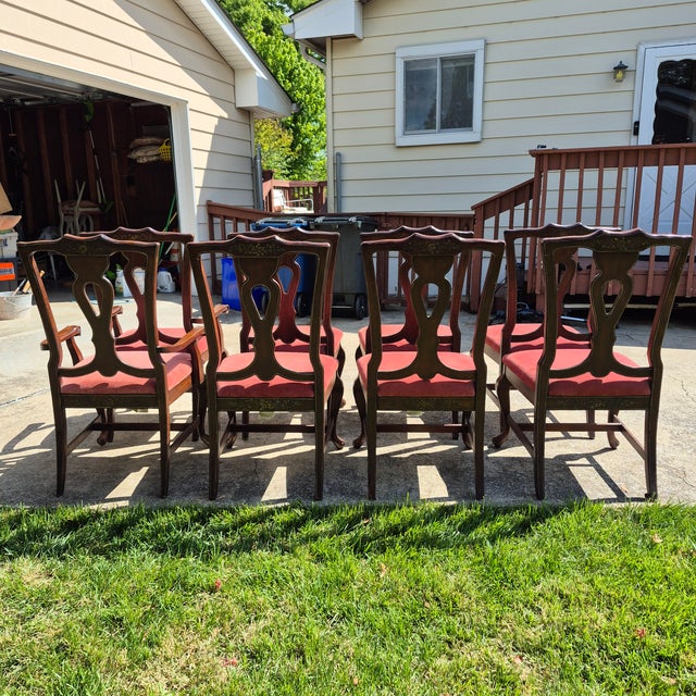 Mid-20th Century Lane Furniture French Provincial Paint Decorated Walnut Dining Chairs, Set of 8 For Sale - Image 13 of 15