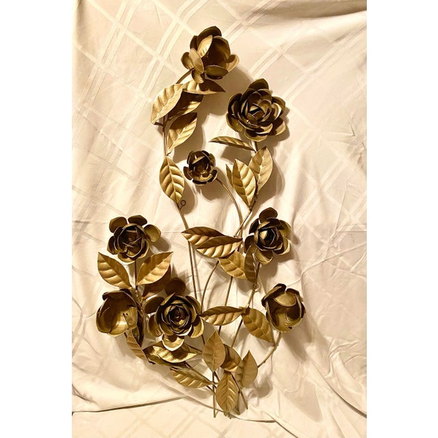 Gold Mid-Century Modern 1960s Large Gold Metal Floral Wall Sculpture For Sale - Image 8 of 8