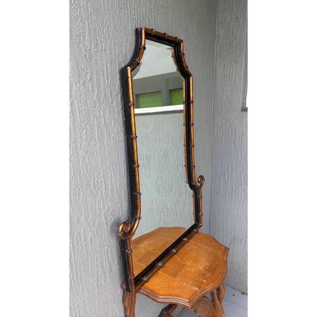 Faux Bamboo Black and Gold Pagoda Mirror For Sale - Image 4 of 4