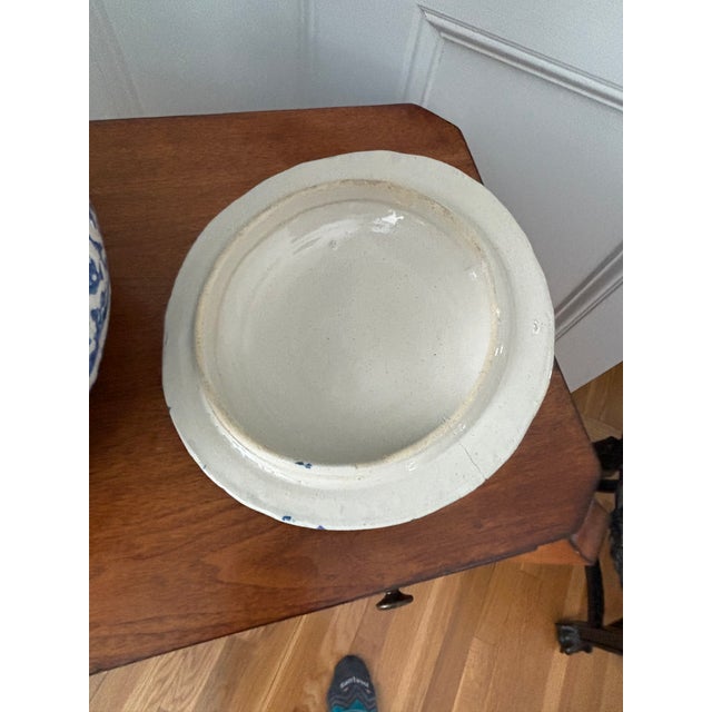 Large antique covered blue and white Spongeware vessel and a large bowl. Vessel and bowl are significant in size. Perfect...