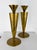 Pair of vintage Italian brass candlesticks featuring a striking Mid-Century Modern conical design. Crafted from spun...