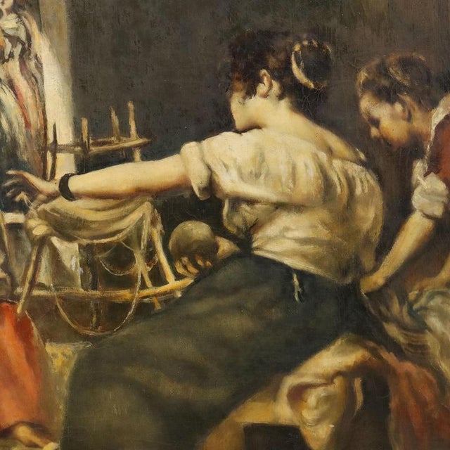 J. Dupont da Velzquez, The Spinners Copy, 20th Century, Oil Painting on Canvas, Framed For Sale - Image 6 of 12