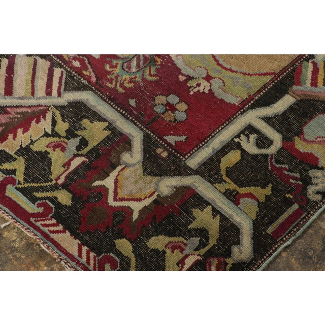 Transitional Antique Karabagh Rug With Rose Cartouches and Ornate Black Border - Rug & Kilim For Sale - Image 3 of 7