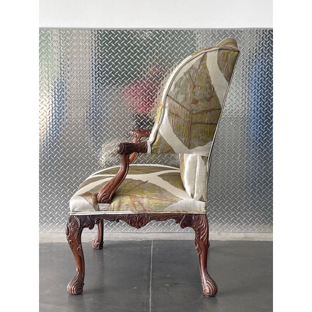 Antique Carved Mahogany Library Chair, Recently Reupholstered For Sale - Image 4 of 12