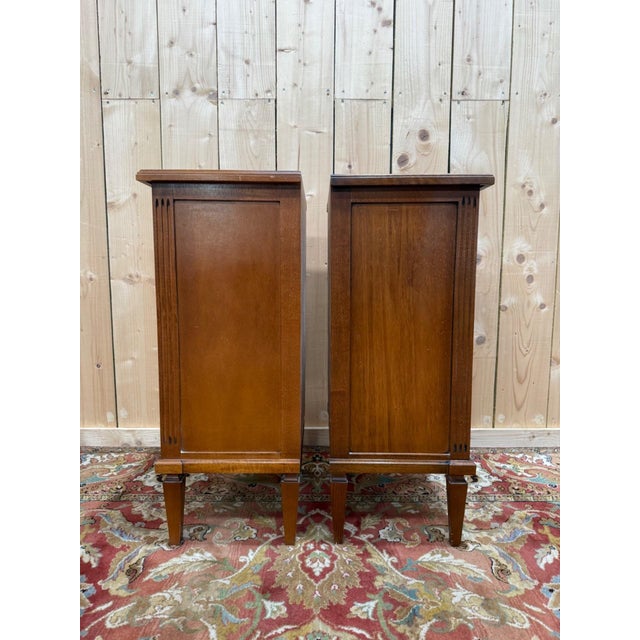 1970s Louis XVI Bedside Tables in Stained Wood and Brass, 1970s, Set of 2 For Sale - Image 5 of 7