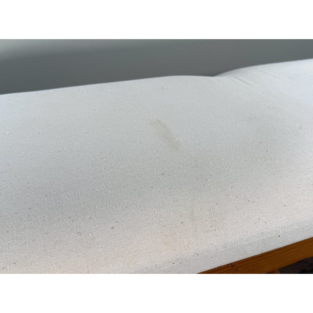 Vintage French Country Style Wood Upholstered Bench With Turned Legs For Sale - Image 10 of 12