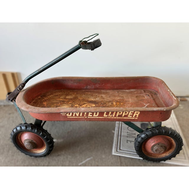 Industrial Vintage 1950s Original United Clipper Child's Little Red Wagon For Sale - Image 3 of 5