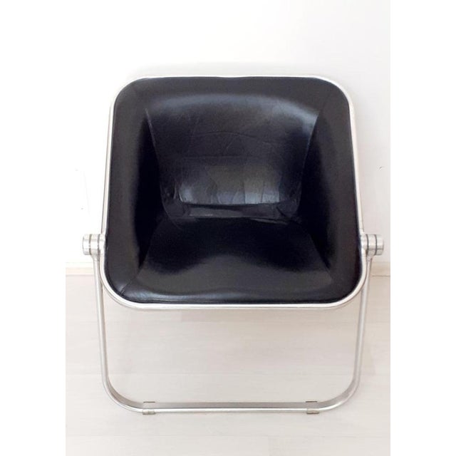 Black Leather Plona Folding Armchair by Giancarlo Piretti for Anonima Castelli, Italy, 1970 For Sale - Image 9 of 12