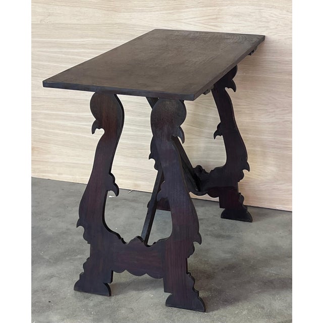 Wood 19th Century Ebonized Baroque Spanish Side Table with Lyre Legs For Sale - Image 7 of 18