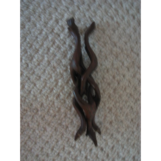 Mid 20th Century Hand‑Carved Hardwood Interlocking Serpent Tripod Stand For Sale - Image 5 of 5