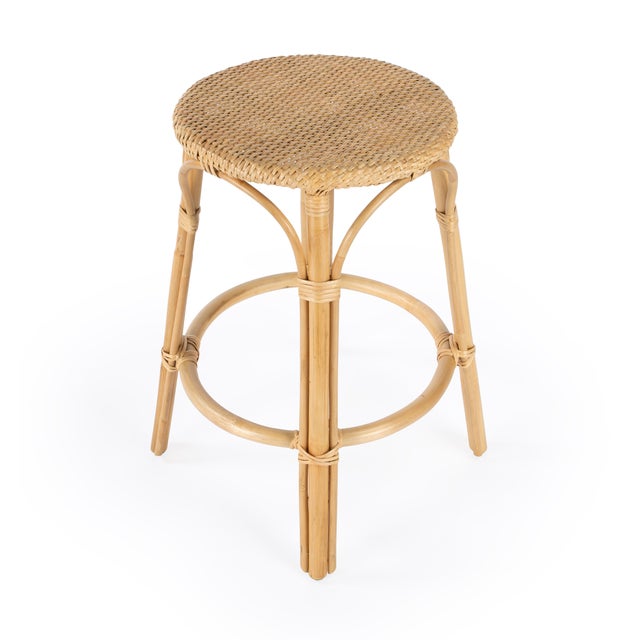 Wood Tobias 24 in. Seat Height Round Rattan Backless Counter Stool, Natural/ Natural Rattan Frame For Sale - Image 7 of 11