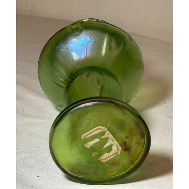 Antique Hand Blown Bohemian Loetz Aurene Iridescent Green Dimple Glass Vase For Sale - Image 10 of 15