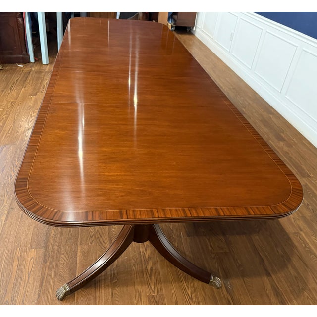 Leighton Hall Furniture Traditional Banded Mahogany Dining Table by Leighton Hall - Showroom Sample For Sale - Image 4 of 18