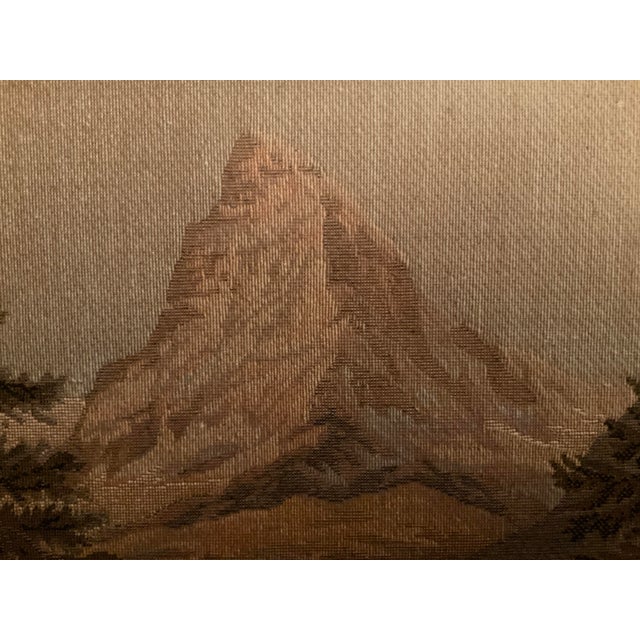 Rustic European European Tapestry Depicting a Mountain Landscape With a Log Cabin Framed For Sale - Image 3 of 7