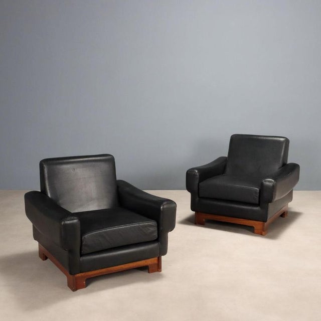 Mid-Century Armchairs in Black Leather, 1970s For Sale - Image 9 of 9