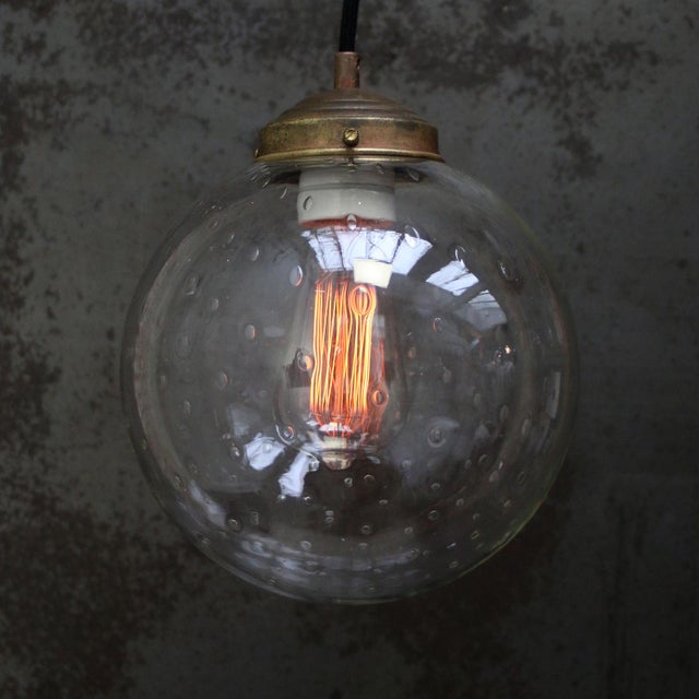 Original vintage air bubble glass pendant 2 meter black cotton flex brass top Up to 250V (Europe/UK Standard).The wiring...
